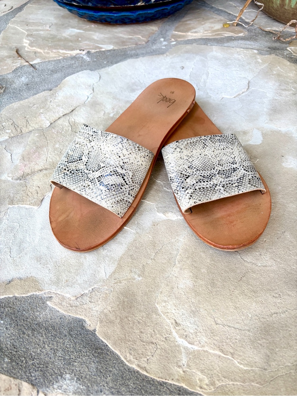 Beek mockingbird animal print snakeskin leather slide sandals arch support - Picture 2 of 7